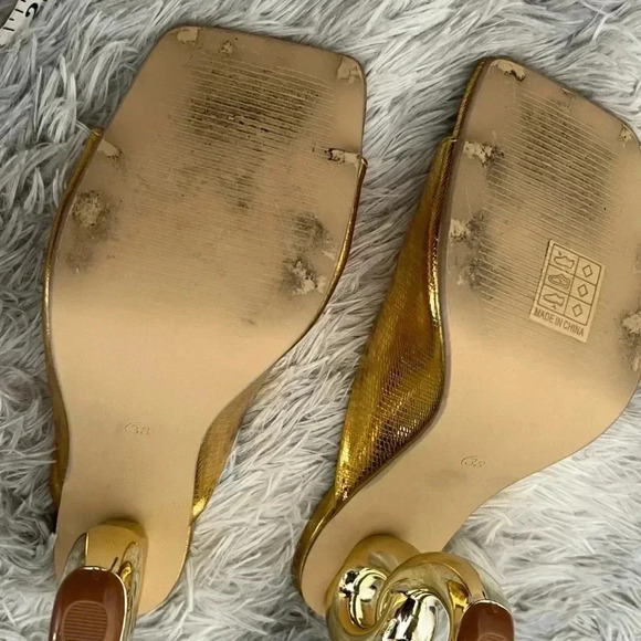 MGOLD SHOES METALLIC SHIMMER OPEN TOE MULE CHAIN FORMAL SEXY HEELS SIZE … - Picture 10 of 14